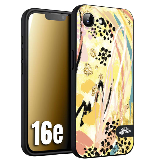 CUSTOMIZZA - Custodia cover nera morbida in tpu compatibile per iPhone 16E astratti donna flower fantasia estate gialla rosa leopardata