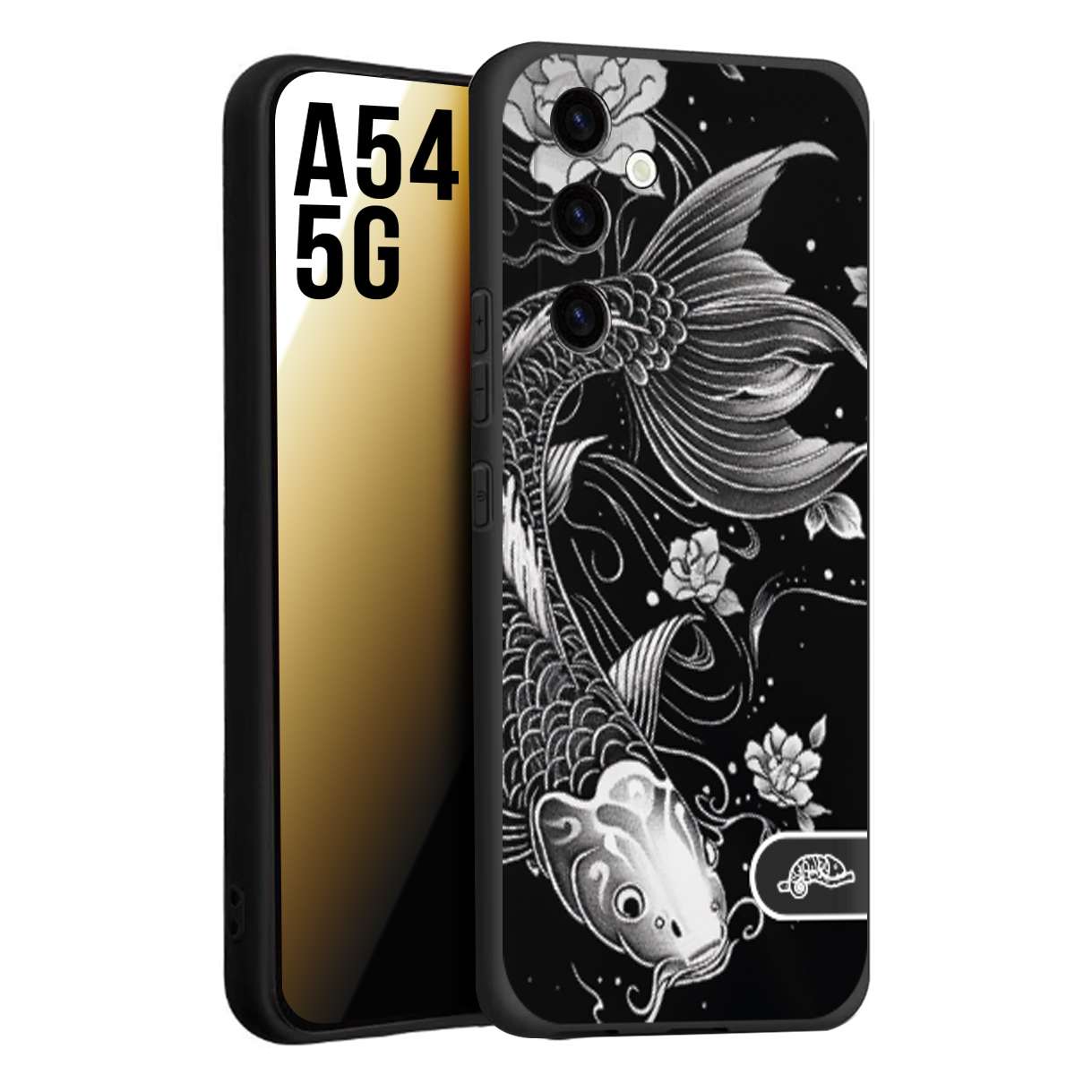 CUSTOMIZZA - Custodia cover nera morbida in tpu compatibile per Samsung A54 5G carpa koi black and white bianco a rilievo disegnato tattoo tatuaggio