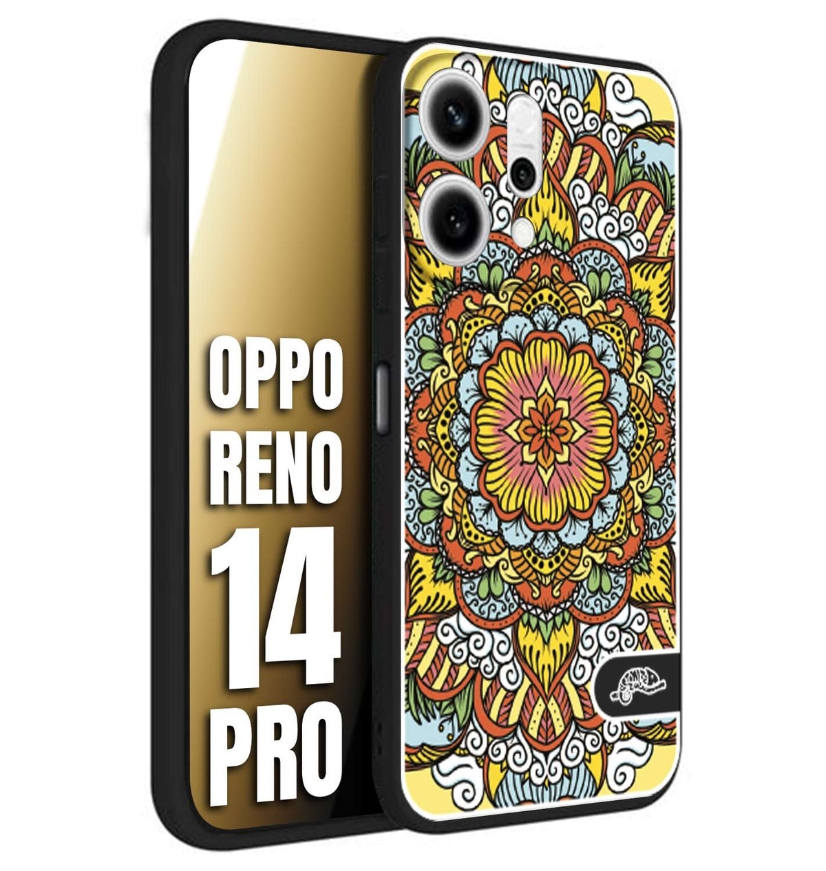 CUSTOMIZZA - Custodia cover nera morbida in tpu compatibile per Oppo Reno 14 PRO mandala colorato fiore nuvole arancione
