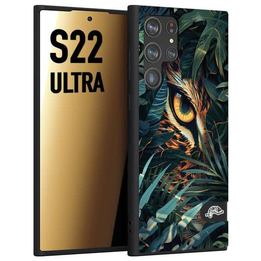 CUSTOMIZZA - Custodia cover nera morbida in tpu compatibile per Samsung S22 ULTRA animali color giungla tropicale occhio di giaguaro felino disegnato