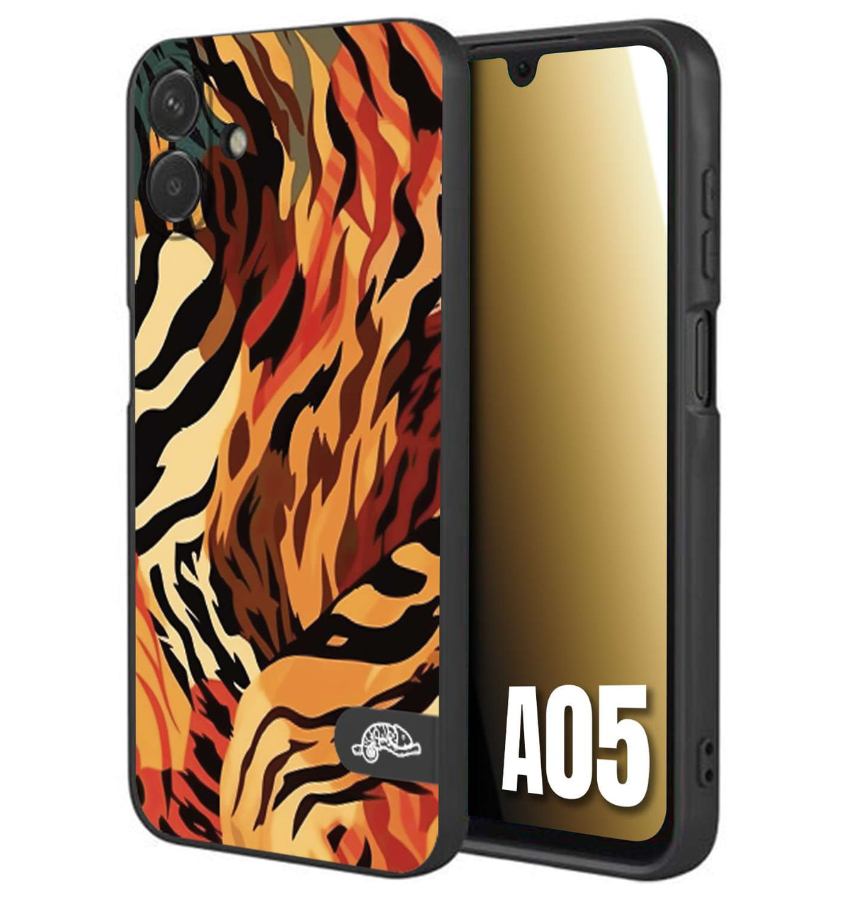 CUSTOMIZZA - Custodia cover nera morbida in tpu compatibile per Samsung A05 leopardato maculato tigrato tiger colorata gialla rossa arancio