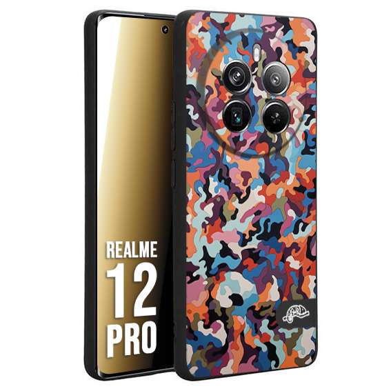 CUSTOMIZZA - Custodia cover nera morbida in tpu compatibile per Realme 12 PRO camouflage mimetico militare moderno blu arancio rosa