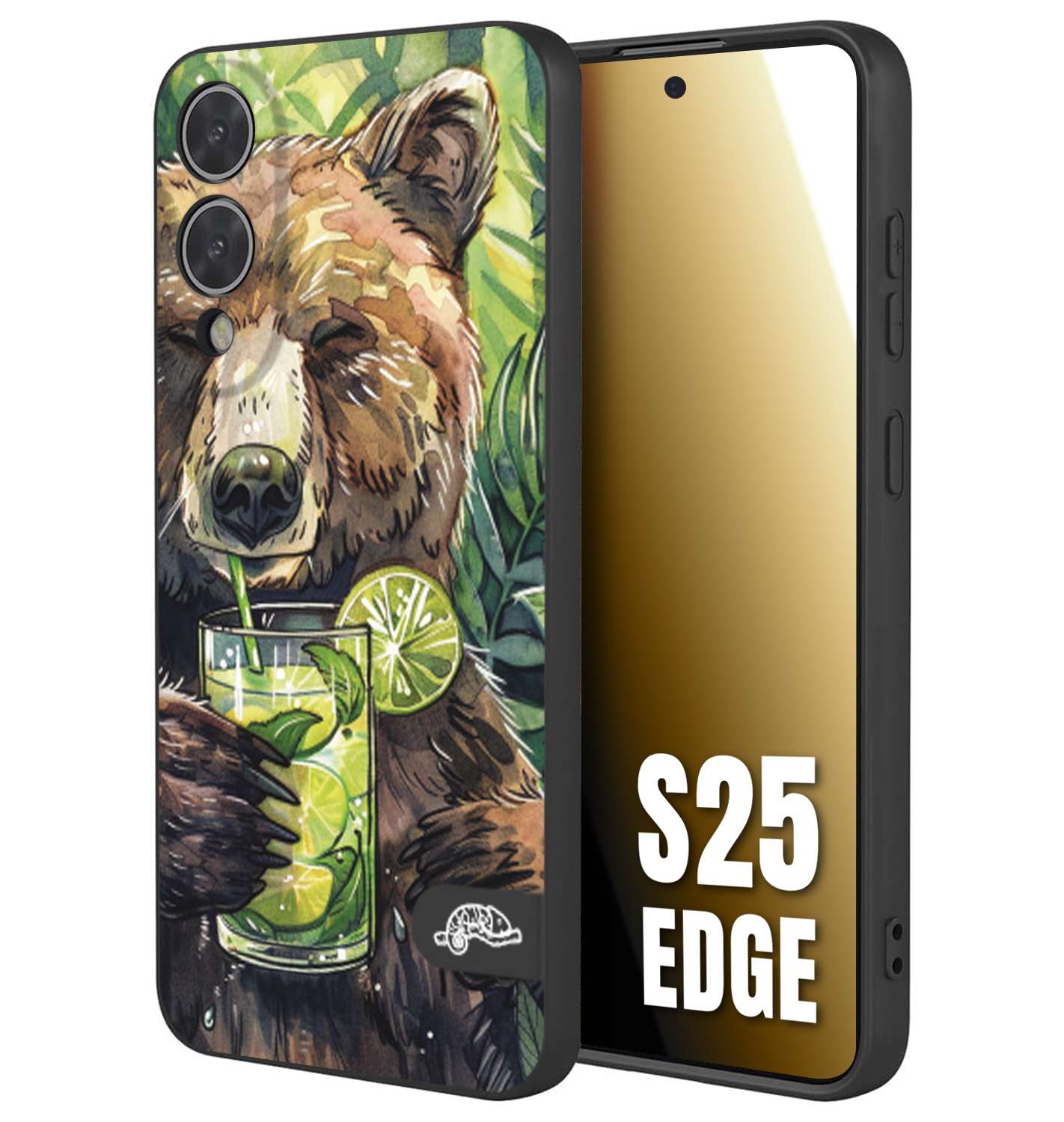 CUSTOMIZZA - Custodia cover nera morbida in tpu compatibile per Samsung S25 EDGE fiori estate disegnata cocktails animali simpatici orso bear negroni