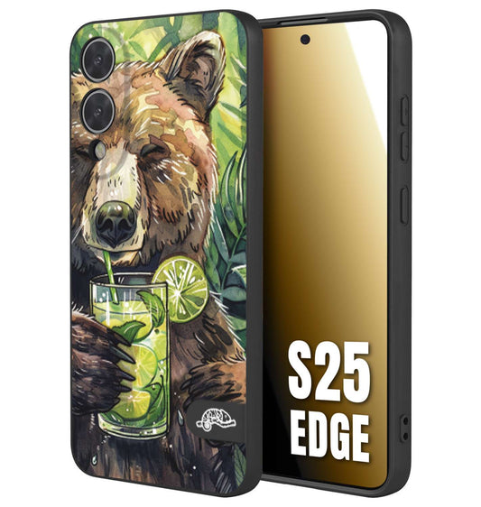 CUSTOMIZZA - Custodia cover nera morbida in tpu compatibile per Samsung S25 EDGE fiori estate disegnata cocktails animali simpatici orso bear negroni