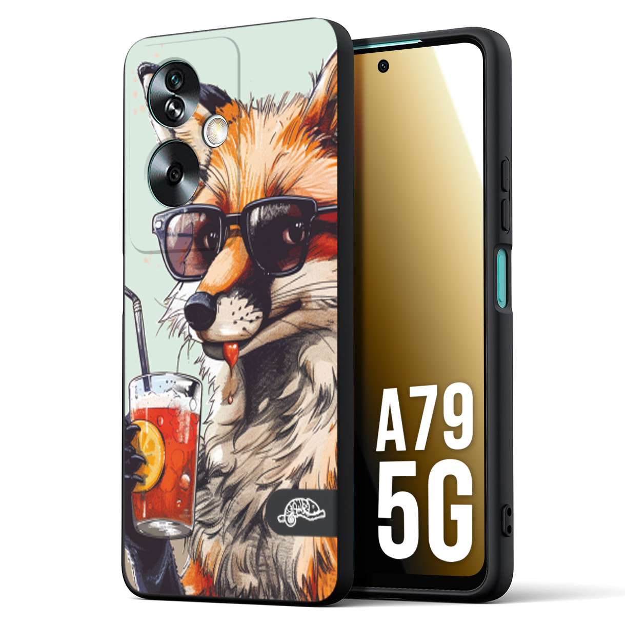 CUSTOMIZZA - Custodia cover nera morbida in tpu compatibile per Oppo A79 5G estate disegnata cocktails animali simpatici fox volpe negroni