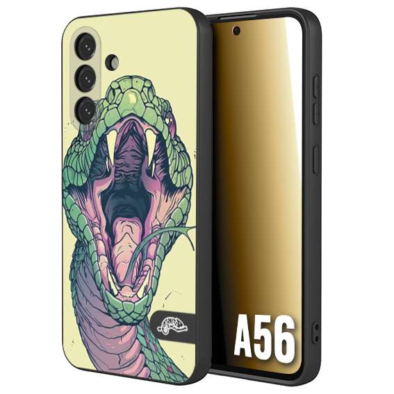 CUSTOMIZZA - Custodia cover nera morbida in tpu compatibile per Samsung A56 5G snake yellow green serpente tatuaggio tattoo disegnato a mano