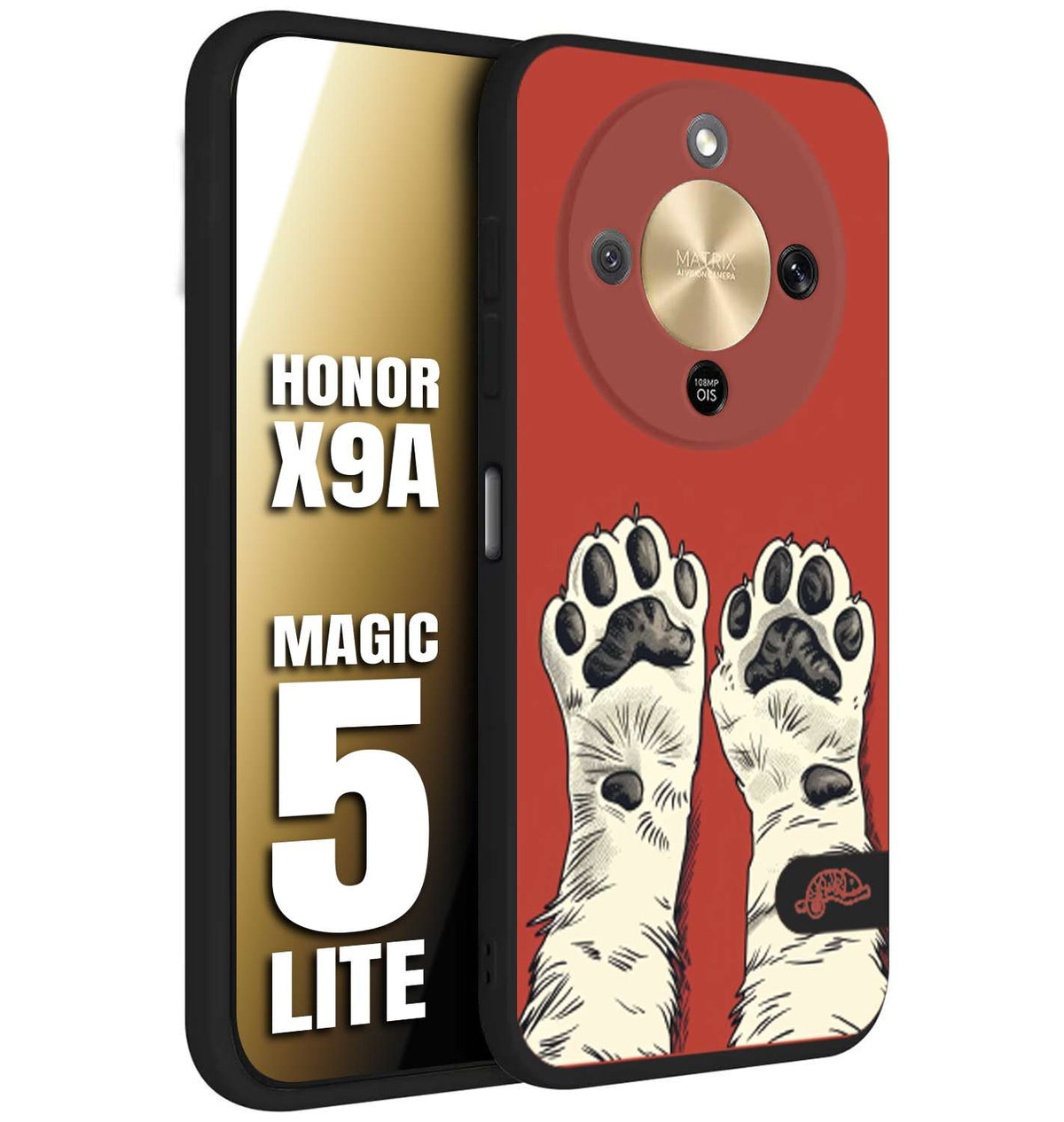 CUSTOMIZZA - Custodia cover nera morbida in tpu compatibile per Honor X9A - Honor Magic 5 Lite zampe di gatto cat paws rossa red disegnata fumetto cartoon