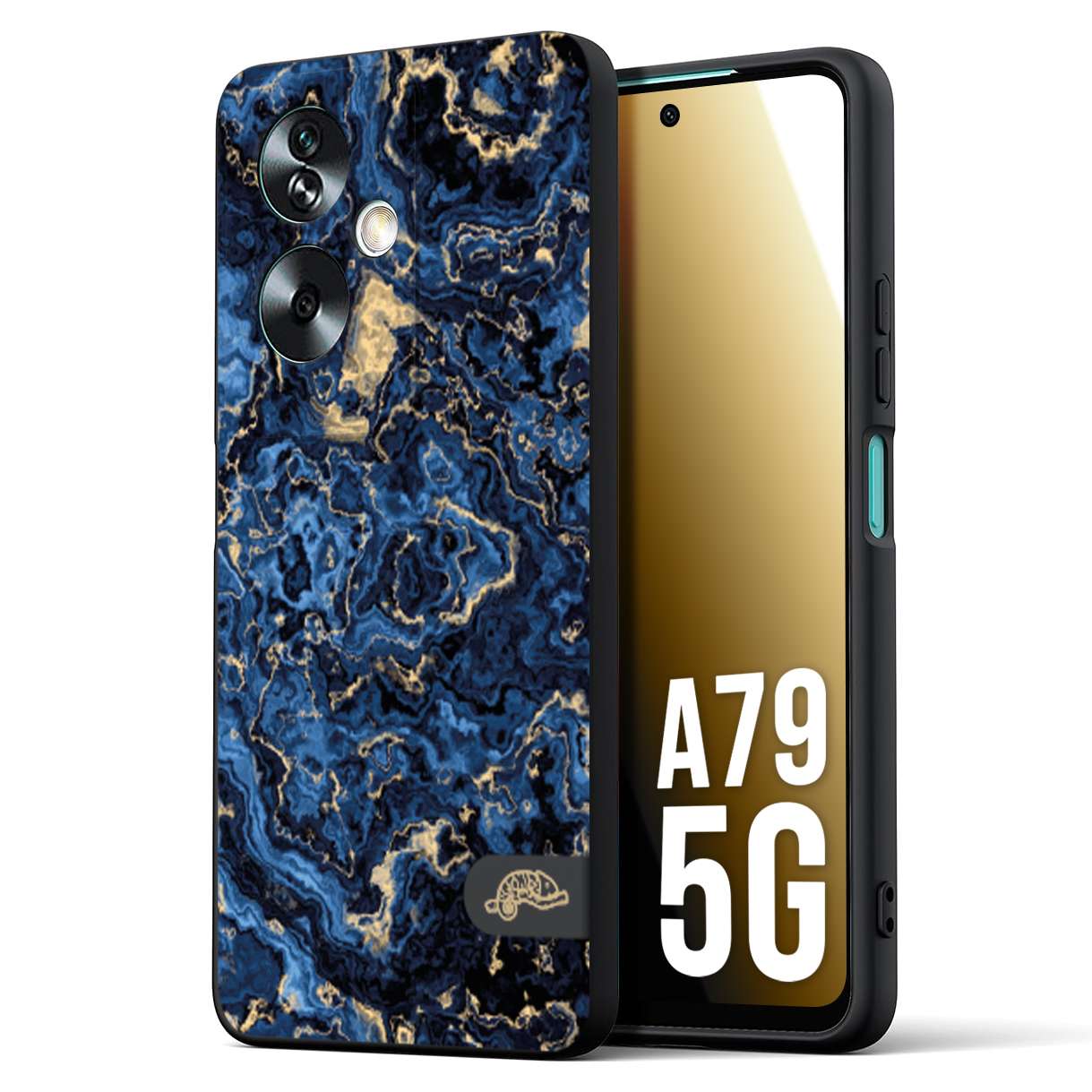 CUSTOMIZZA - Custodia cover nera morbida in tpu compatibile per Oppo A79 5G effetto marmo marble blu venature dorato psichedelico