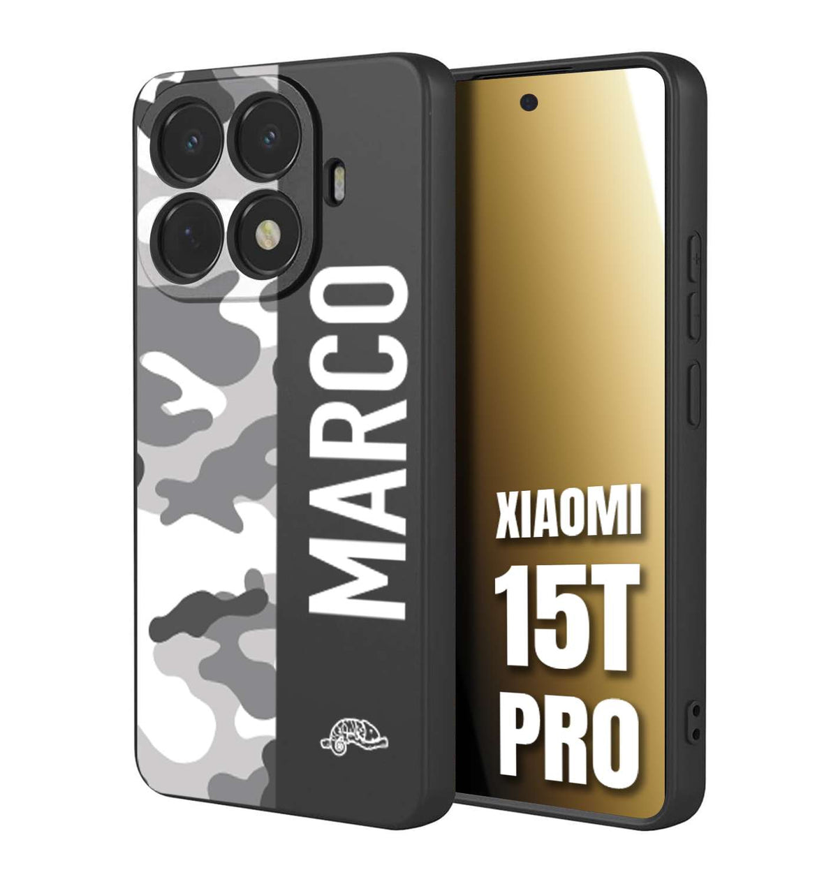 CUSTOMIZZA - Custodia cover nera morbida in tpu compatibile per Xiaomi 15T PRO camouflage mimetico militare personalizzata nome bianco