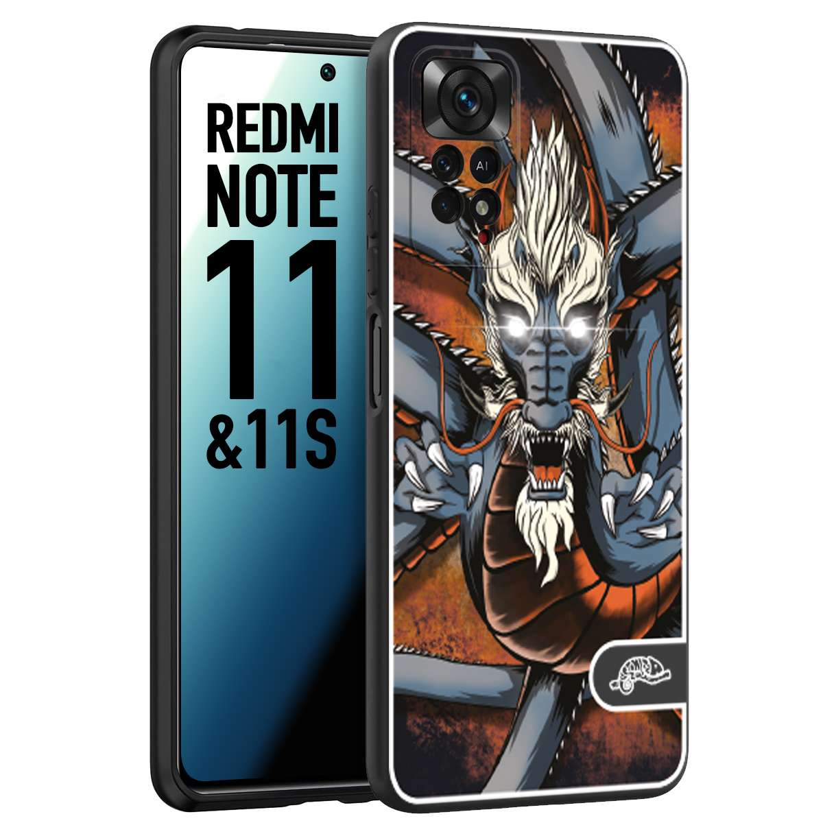 CUSTOMIZZA - Custodia cover nera morbida in tpu compatibile per Xiaomi Redmi Note 11 - Note 11S drago giapponese tattoo japan dragon