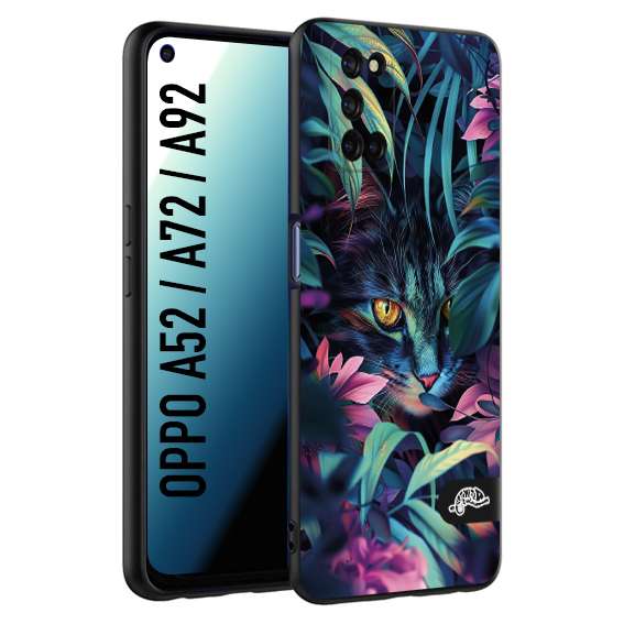 CUSTOMIZZA - Custodia cover nera morbida in tpu compatibile per Oppo A52 - A72 - A92 animali color giungla tropicale occhio di gatto colori vibranti disegnato
