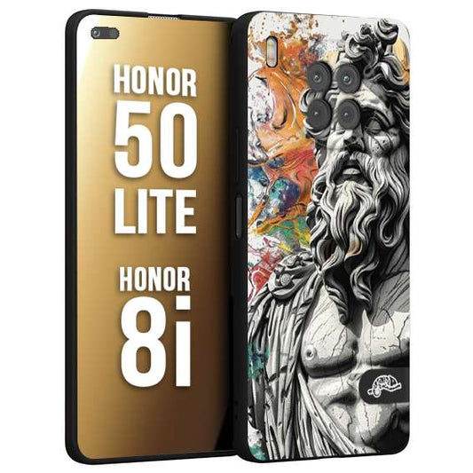 CUSTOMIZZA - Custodia cover nera morbida in tpu compatibile per Honor 8i - Honor 50 LITE statua colorata moderna antico tattoo splash color