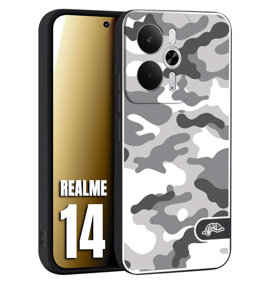 CUSTOMIZZA - Custodia cover nera morbida in tpu compatibile per Realme 14 5G camouflage mimetico militare bianco white