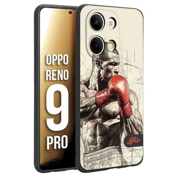 CUSTOMIZZA - Custodia cover nera morbida in tpu compatibile per Oppo Reno 9 PRO pugilato pugili disegno tattoo guantoni box sport ring