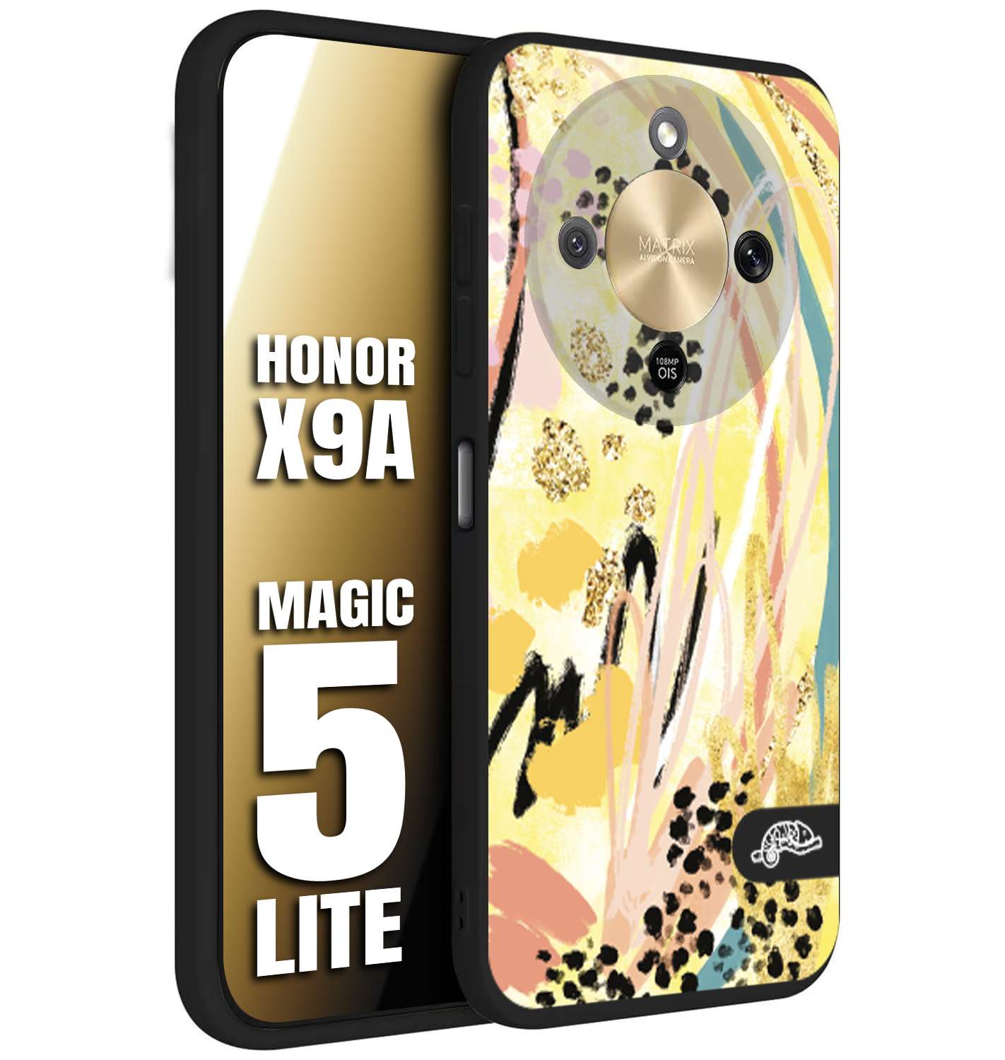 CUSTOMIZZA - Custodia cover nera morbida in tpu compatibile per Honor X9A - Honor Magic 5 Lite astratti donna flower fantasia estate gialla rosa leopardata