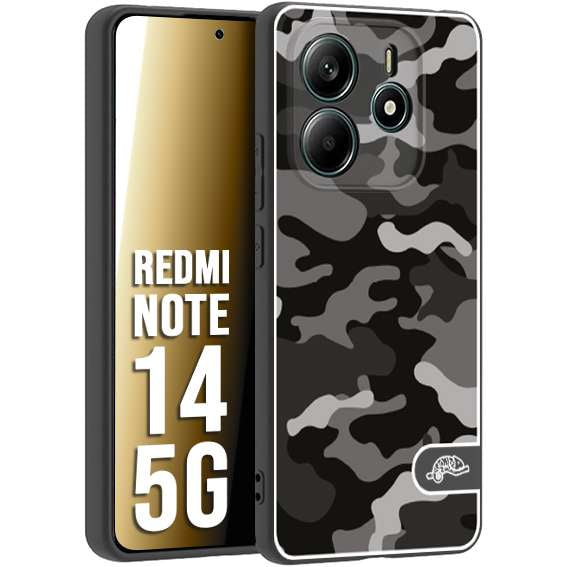 CUSTOMIZZA - Custodia cover nera morbida in tpu compatibile per Xiaomi Redmi Note 14 5G camouflage mimetico militare nero black grigio