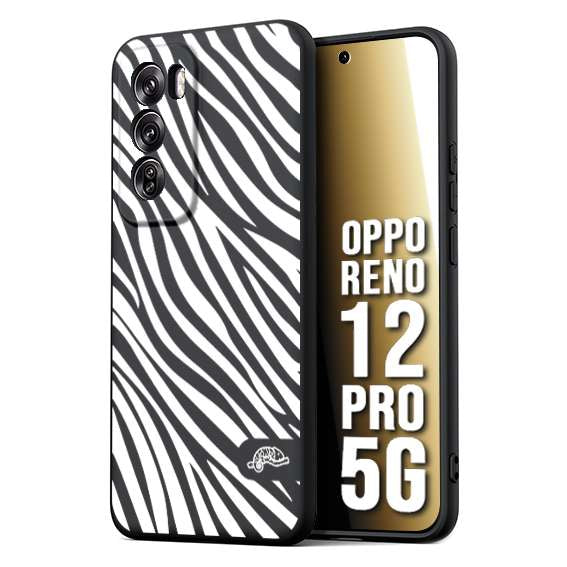 CUSTOMIZZA - Custodia cover nera morbida in tpu compatibile per Oppo Reno 12 PRO 5G zebrata maculata a rilievo soft touch donna bianca