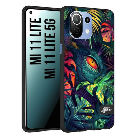 CUSTOMIZZA - Custodia cover nera morbida in tpu compatibile per Xiaomi Mi 11 Lite / Mi 11 Lite 5G animali color giungla tropicale occhio di coccodrillo alligatore disegnato