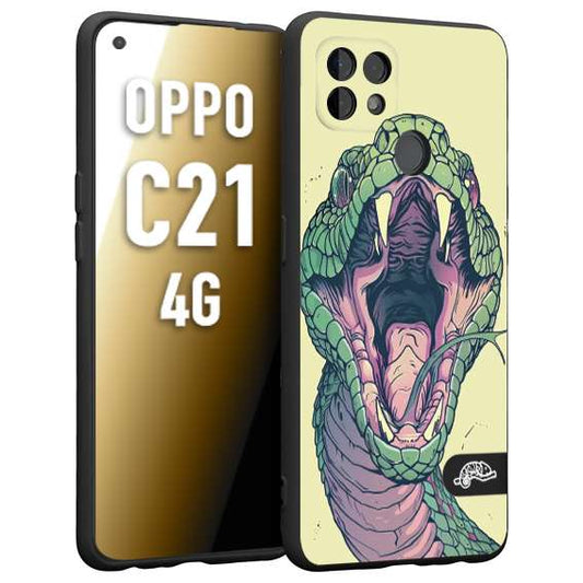 CUSTOMIZZA - Custodia cover nera morbida in tpu compatibile per Realme C21 4G snake yellow green serpente tatuaggio tattoo disegnato a mano