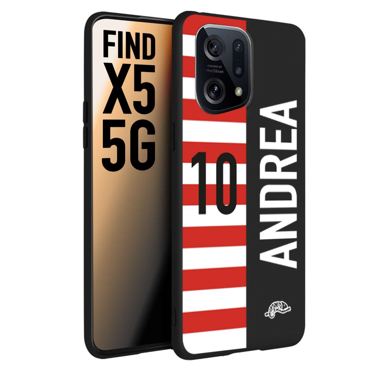 CUSTOMIZZA - Custodia cover nera morbida in tpu compatibile per Oppo Find X5 personalizzata calcio football nome e numero calciatori bianco rossa