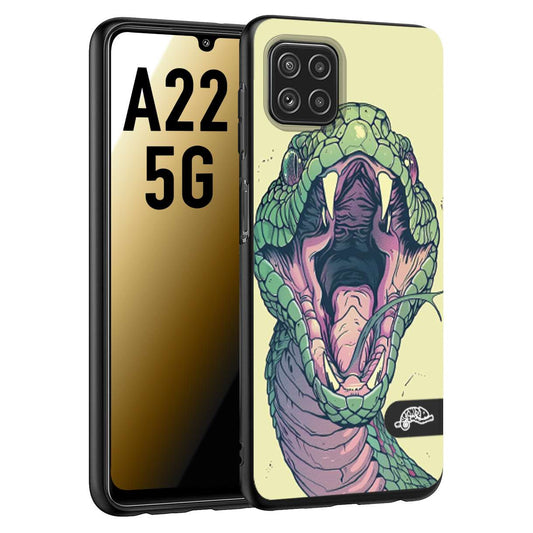 CUSTOMIZZA - Custodia cover nera morbida in tpu compatibile per Samsung A22 5G snake yellow green serpente tatuaggio tattoo disegnato a mano