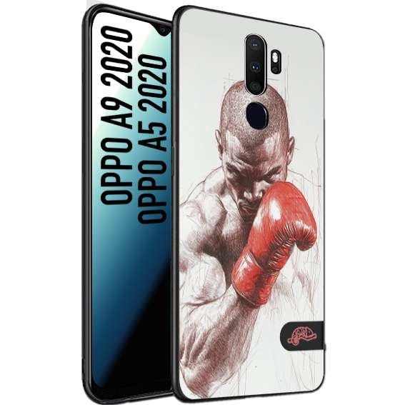 CUSTOMIZZA - Custodia cover nera morbida in tpu compatibile per Oppo A9 2020 - A5 2020 pugilato pugili disegno tattoo guantoni box sport primo piano
