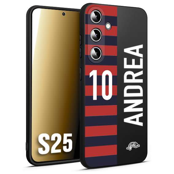 CUSTOMIZZA - Custodia cover nera morbida in tpu compatibile per Samsung S25 personalizzata calcio football nome e numero calciatori rossoblu