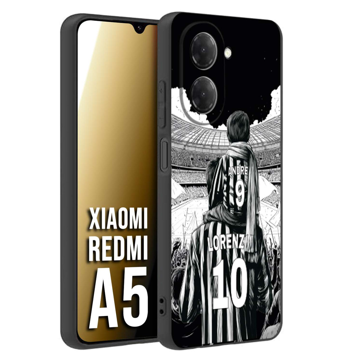 CUSTOMIZZA - Custodia cover nera morbida in tpu compatibile per Xiaomi Redmi A5 personalizzata calcio football nome e numero calciatori bianconeri bianca e nera