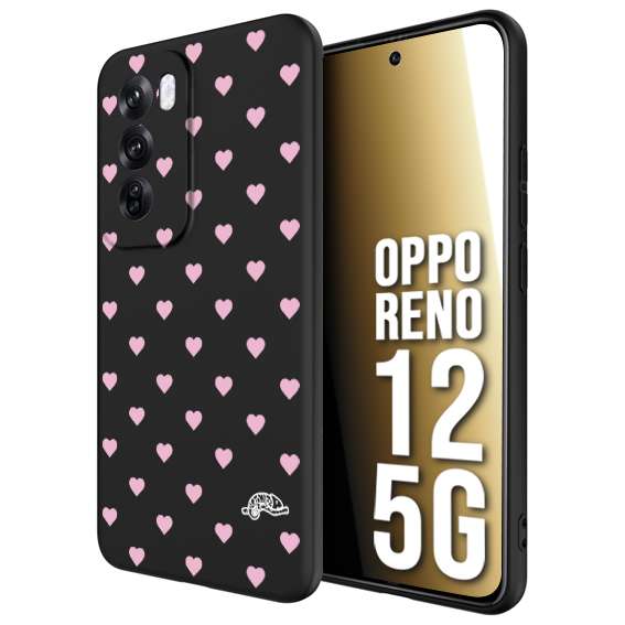 CUSTOMIZZA - Custodia cover nera morbida in tpu compatibile per Oppo Reno 12 5G cuori pois rosa su nero donna pin up vintage