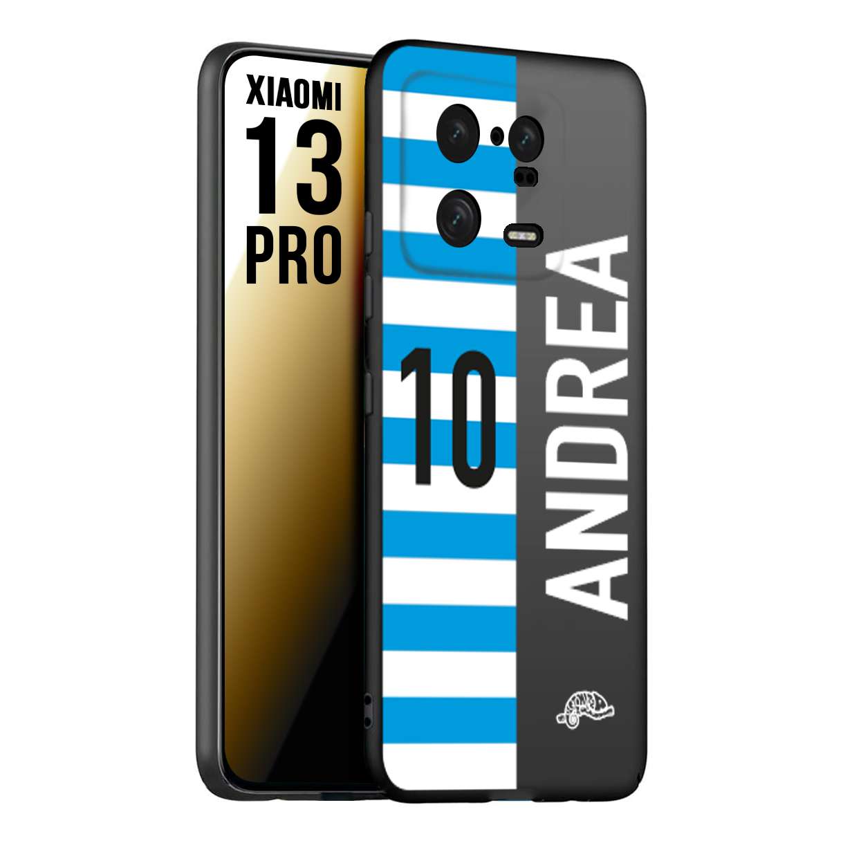 CUSTOMIZZA - Custodia cover nera morbida in tpu compatibile per Xiaomi 13 PRO personalizzata calcio football nome e numero calciatori biancazzurri