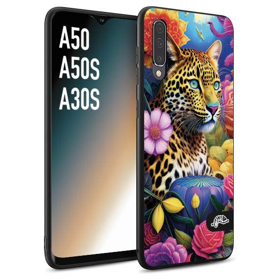 CUSTOMIZZA - Custodia cover nera morbida in tpu compatibile per Samsung A50 - A50S - A30S astratti donna flower fantasia leopardo ghepardo animali colorati