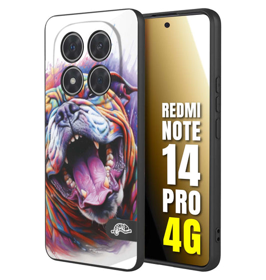 CUSTOMIZZA - Custodia cover nera morbida in tpu compatibile per Xiaomi Redmi Note 14 PRO 4G animali color bulldog cane dog colori vibranti disegnato schizzo