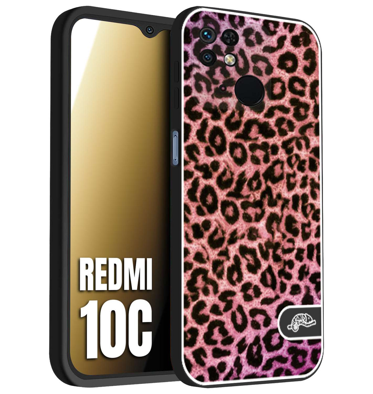 CUSTOMIZZA - Custodia cover nera morbida in tpu compatibile per Xiaomi Redmi 10C leopardato maculato donna rosa leopard