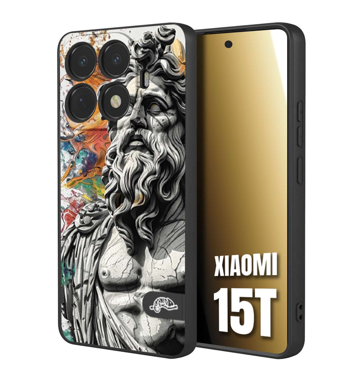 CUSTOMIZZA - Custodia cover nera morbida in tpu compatibile per Xiaomi 15T statua colorata moderna antico tattoo splash color
