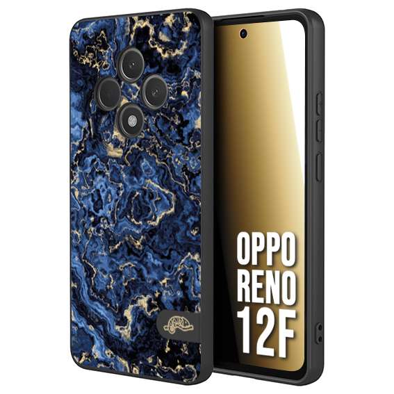CUSTOMIZZA - Custodia cover nera morbida in tpu compatibile per Oppo Reno 12F effetto marmo marble blu venature dorato psichedelico