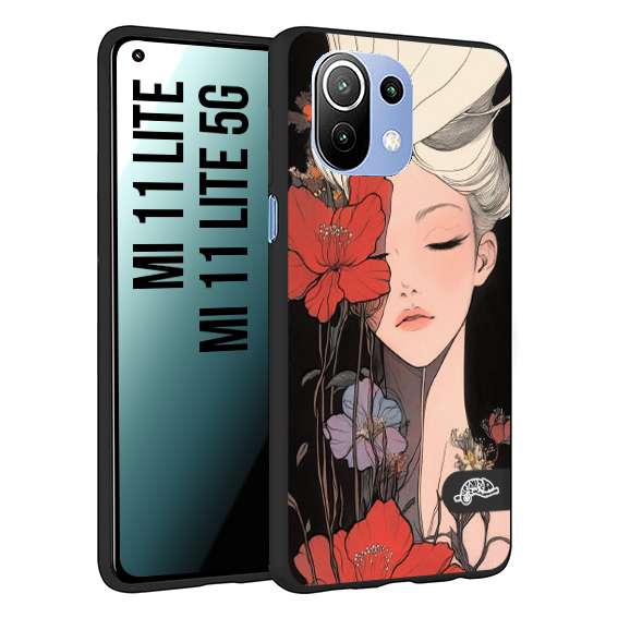 CUSTOMIZZA - Custodia cover nera morbida in tpu compatibile per Xiaomi Mi 11 Lite / Mi 11 Lite 5G woman flower Fantasia Floreale Design Donna e Fiori, Retro Artistico