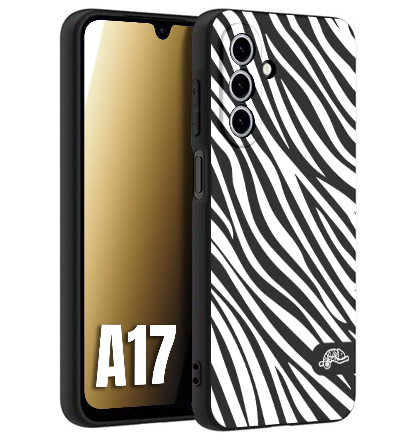 CUSTOMIZZA - Custodia cover nera morbida in tpu compatibile per Samsung A17 zebrata maculata a rilievo soft touch donna bianca