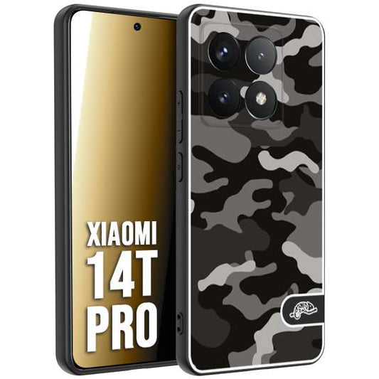 CUSTOMIZZA - Custodia cover nera morbida in tpu compatibile per Xiaomi 14T PRO camouflage mimetico militare nero black grigio