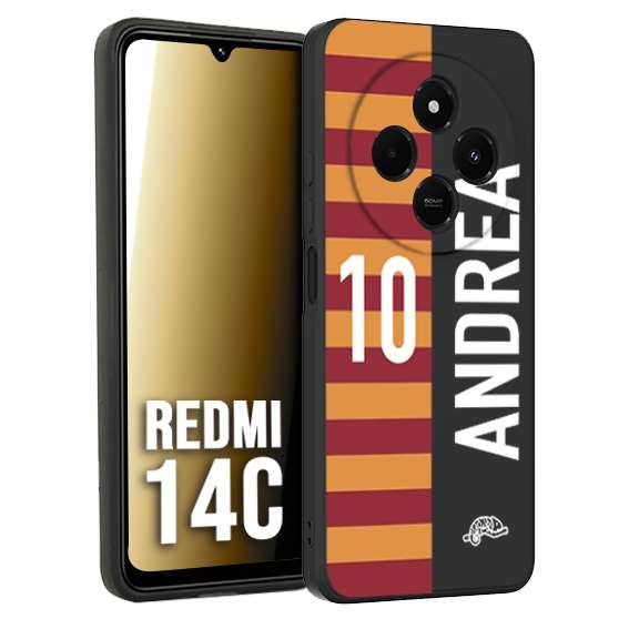 CUSTOMIZZA - Custodia cover nera morbida in tpu compatibile per Xiaomi Redmi 14C personalizzata calcio football nome e numero calciatori giallo rossi