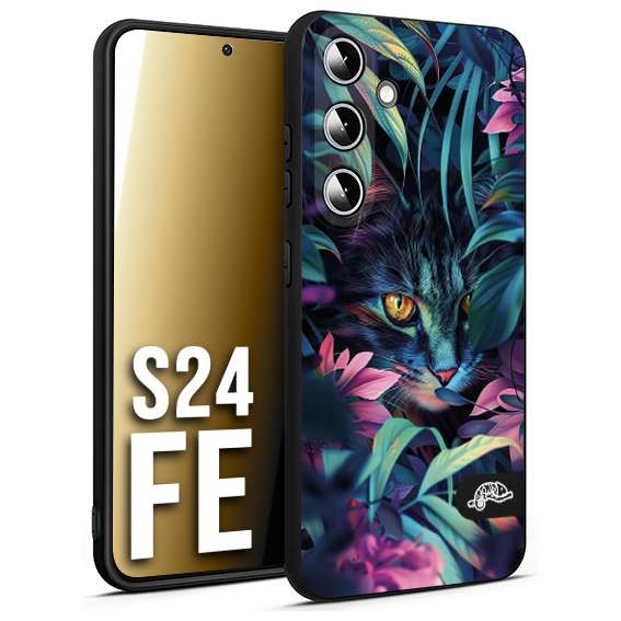 CUSTOMIZZA - Custodia cover nera morbida in tpu compatibile per Samsung S24 FE animali color giungla tropicale occhio di gatto colori vibranti disegnato
