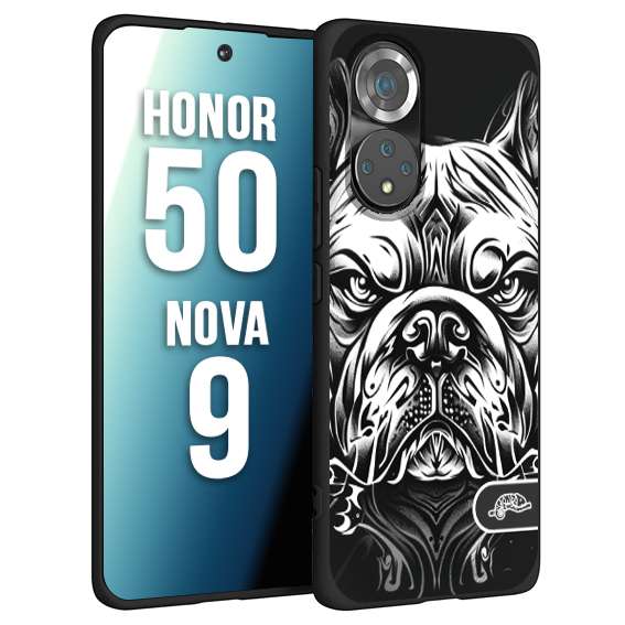 CUSTOMIZZA - Custodia cover nera morbida in tpu compatibile per Huawei Nova 9 - Honor 50 bulldog bianco a rilievo disegnato tattoo tatuaggio