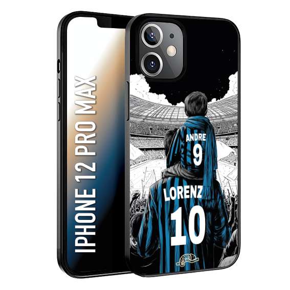 CUSTOMIZZA - Custodia cover nera morbida in tpu compatibile per iPhone 12 PRO MAX personalizzata calcio football padre e figlio calciatori nerazzurra