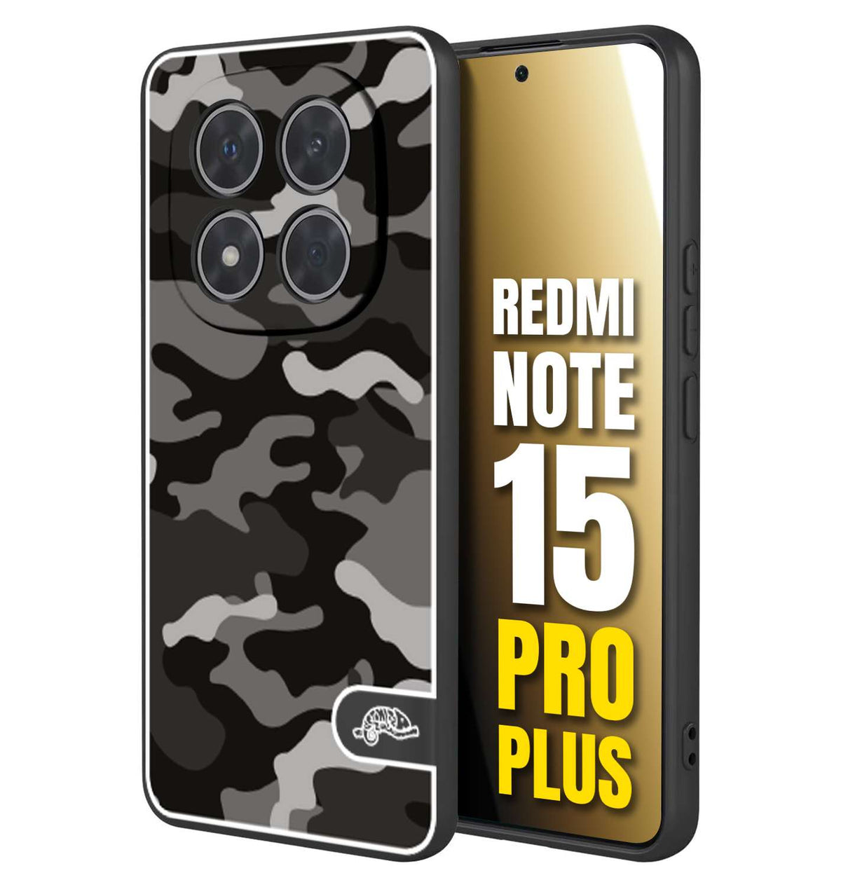 CUSTOMIZZA - Custodia cover nera morbida in tpu compatibile per Xiaomi Redmi Note 15 PRO PLUS camouflage mimetico militare nero black grigio