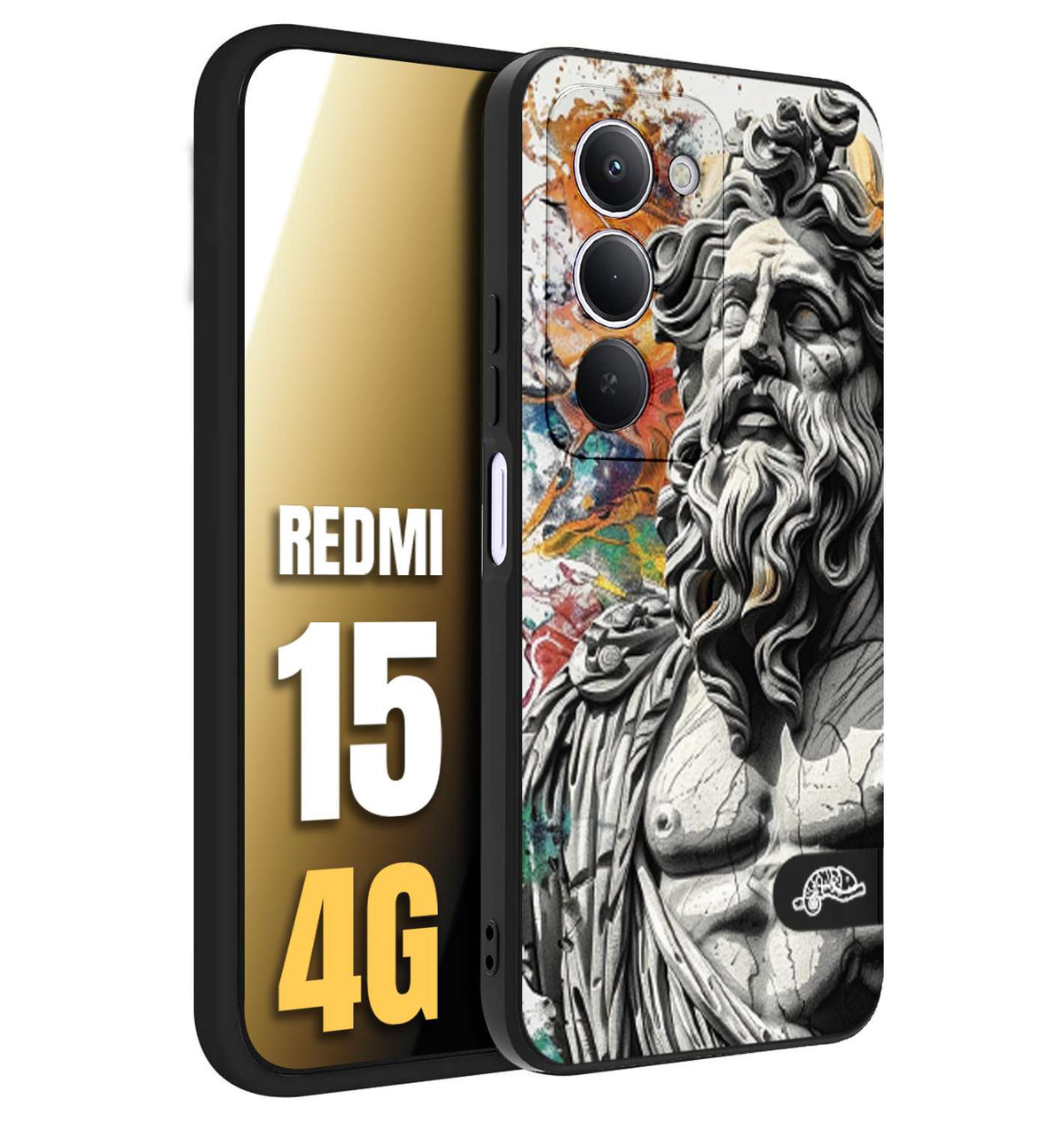 CUSTOMIZZA - Custodia cover nera morbida in tpu compatibile per Xiaomi Redmi 15 4G statua colorata moderna antico tattoo splash color