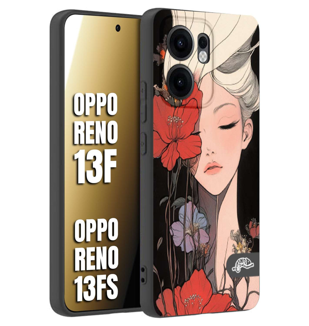 CUSTOMIZZA - Custodia cover nera morbida in tpu compatibile per Oppo Reno 13 F woman flower Fantasia Floreale Design Donna e Fiori, Retro Artistico