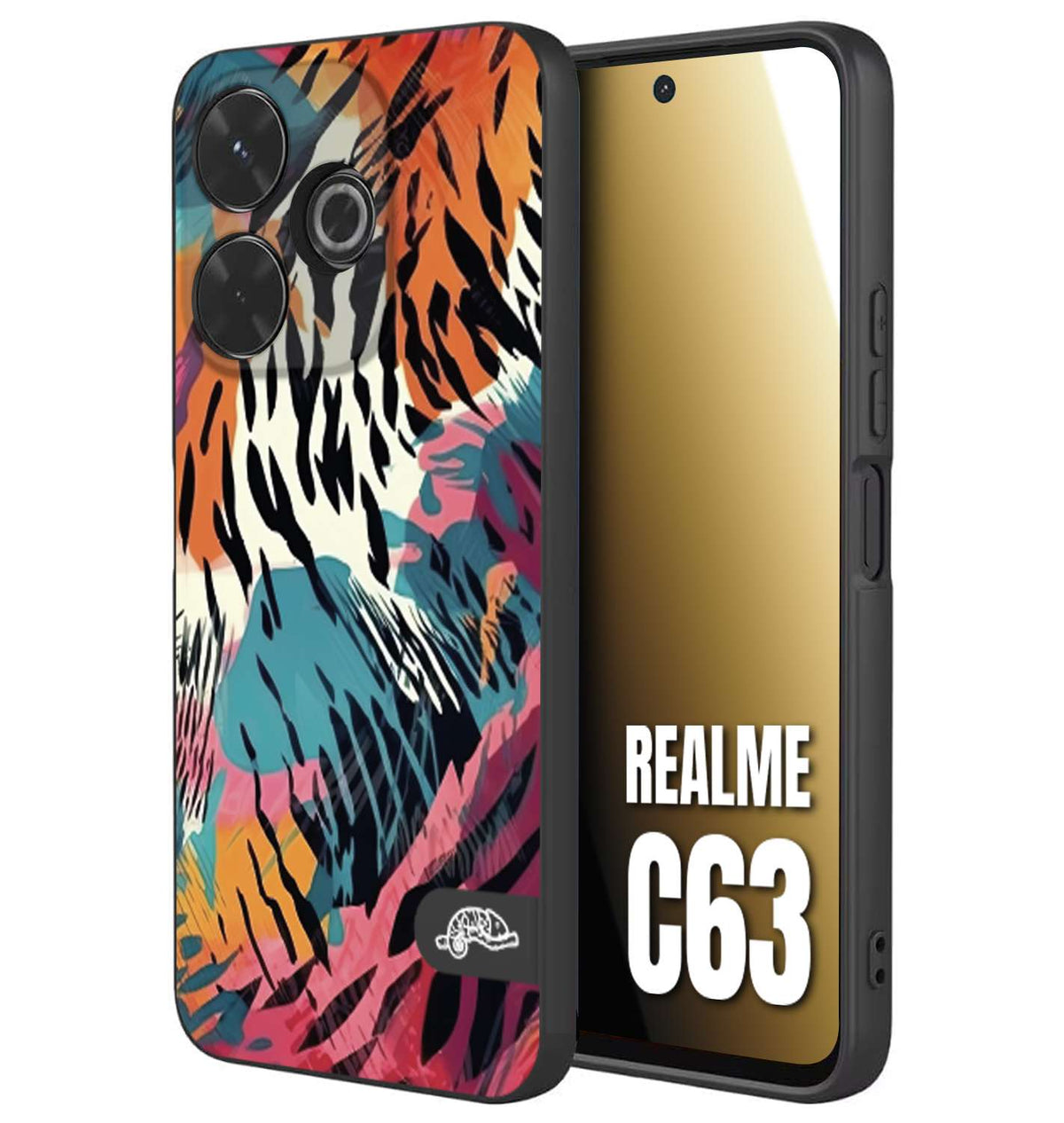 CUSTOMIZZA - Custodia cover nera morbida in tpu compatibile per Realme C63 leopardato maculato tigrato tiger colorata summer color