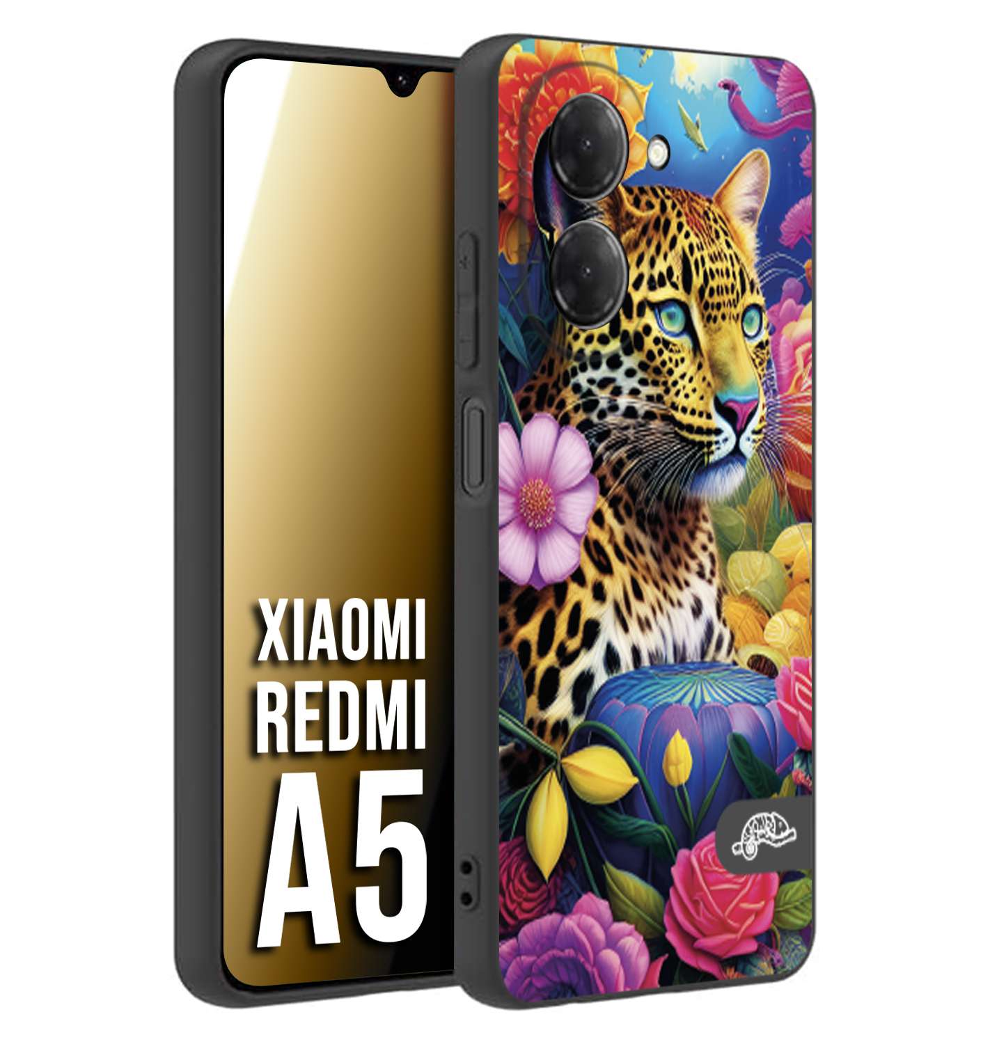 CUSTOMIZZA - Custodia cover nera morbida in tpu compatibile per Xiaomi Redmi A5 astratti donna flower fantasia leopardo ghepardo animali colorati