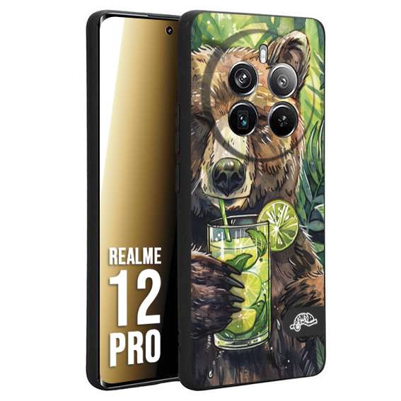 CUSTOMIZZA - Custodia cover nera morbida in tpu compatibile per Realme 12 PRO fiori estate disegnata cocktails animali simpatici orso bear negroni