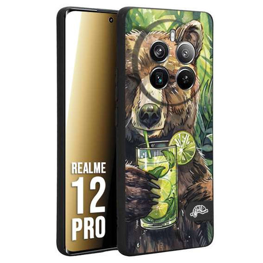 CUSTOMIZZA - Custodia cover nera morbida in tpu compatibile per Realme 12 PRO fiori estate disegnata cocktails animali simpatici orso bear negroni