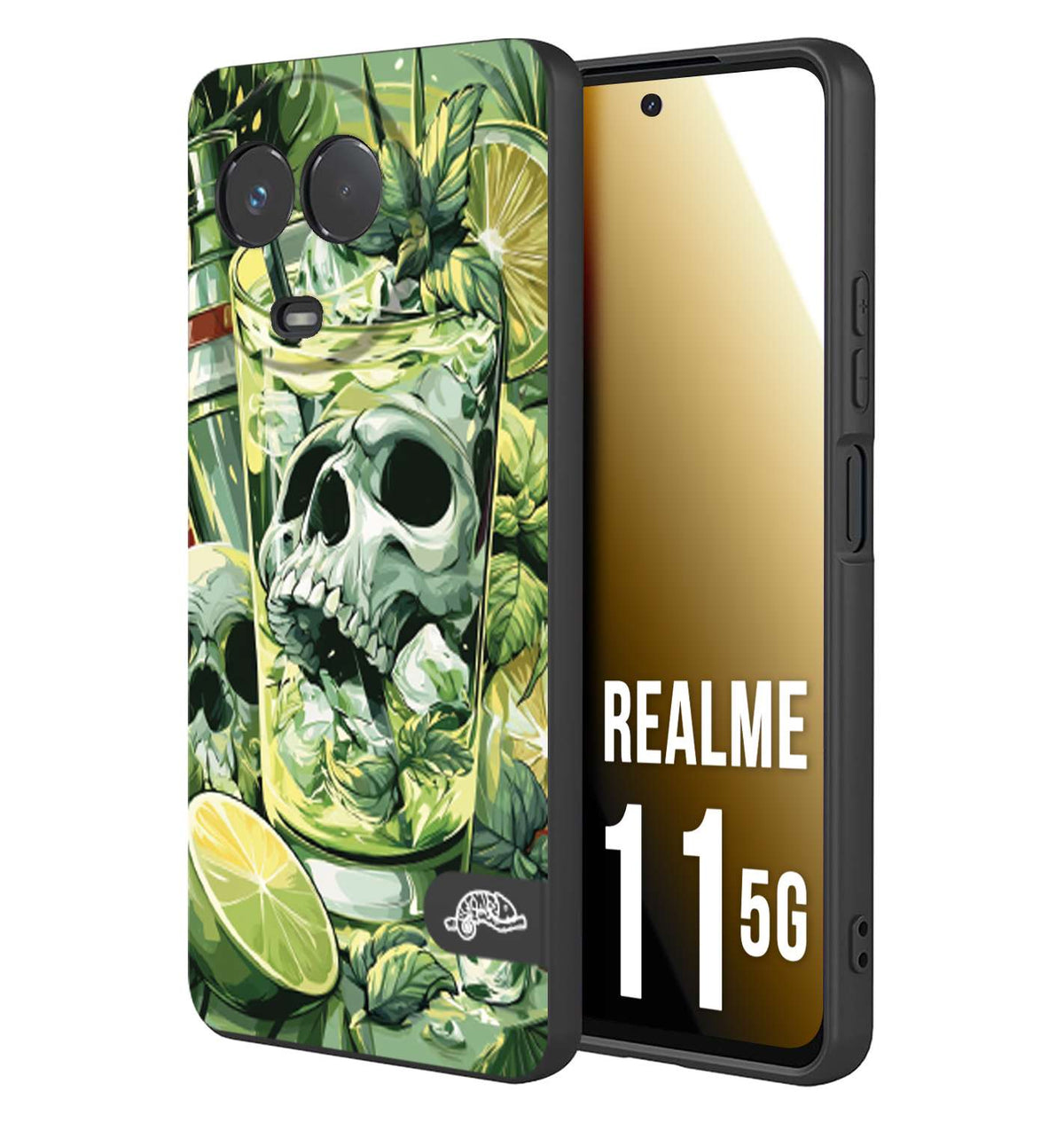 CUSTOMIZZA - Custodia cover nera morbida in tpu compatibile per Realme 11 5G Mojito cocktail teschio illustrazione drink lime menta ghiacci tropicale street art